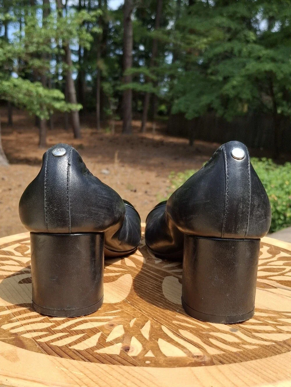 AGL Attilio Giusti Leombruni Classic Black Leather Cap Toe Block Heel Pumps 7.5